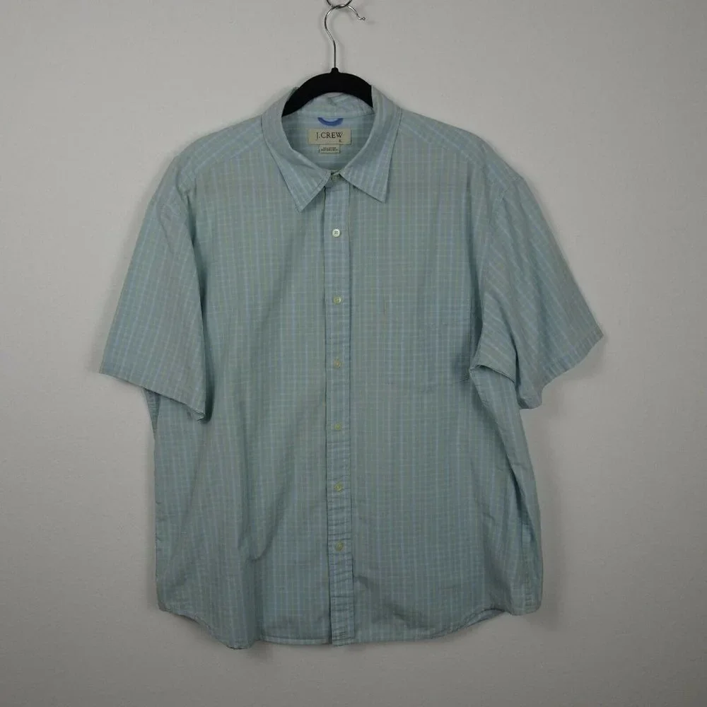 J. Crew Men's Plaid Button-Down Shirt Top Short Sleeves Career Casual Relaxed XL